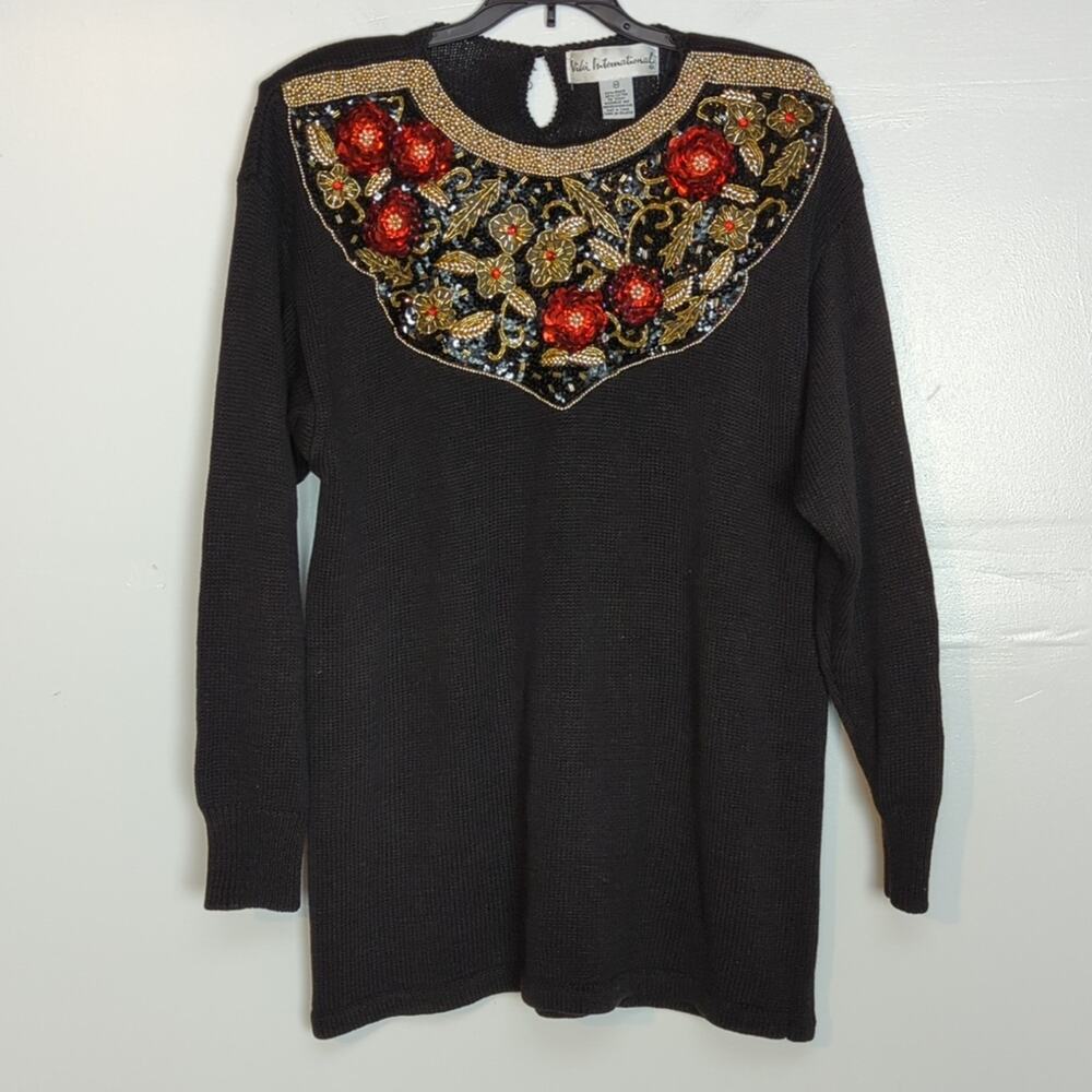 Vintage Sweater with 3-D Floral Beading